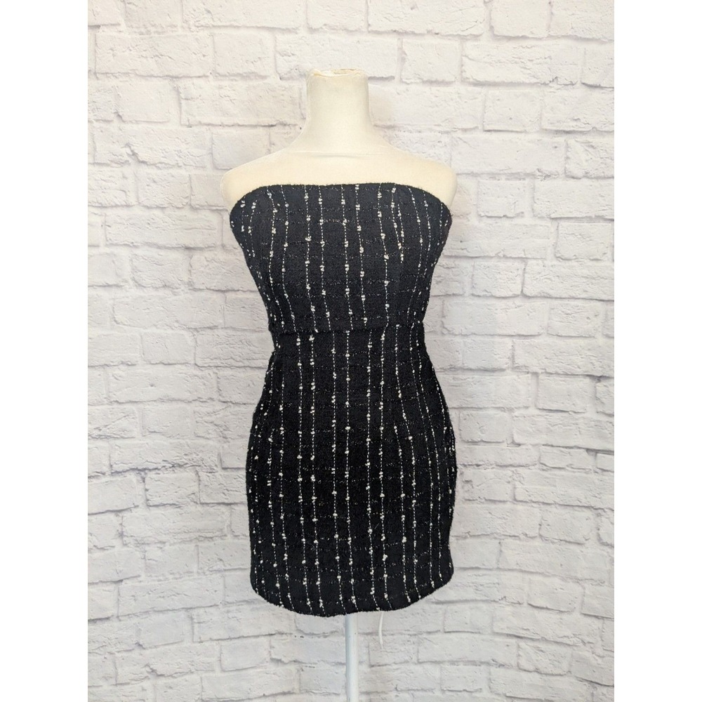 Just‎ In Time Womens Small Black Tweed Mini Dress Strapless Formal Goth